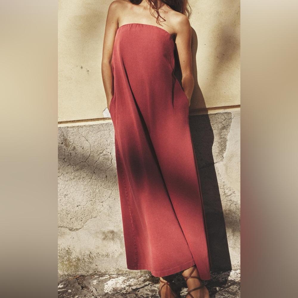 Zara Washed Heavy Cotton Strapless Dress